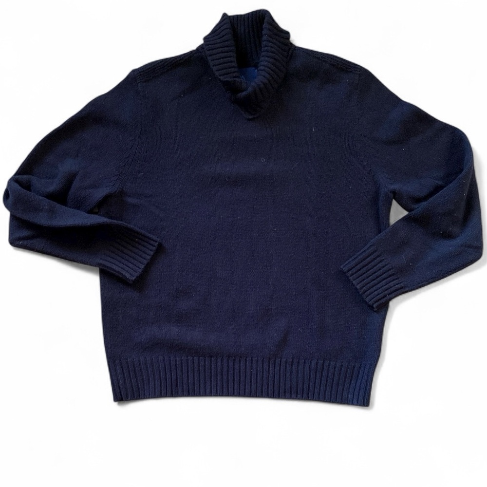 Martin + Osa Dark Blue Long Sleeve Ribbed Open Turtleneck Sweater w ribbed hem